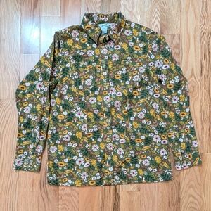 Duluth Trading Co Womens Small Free Swingin Flannel Green Floral Mushroom Flower